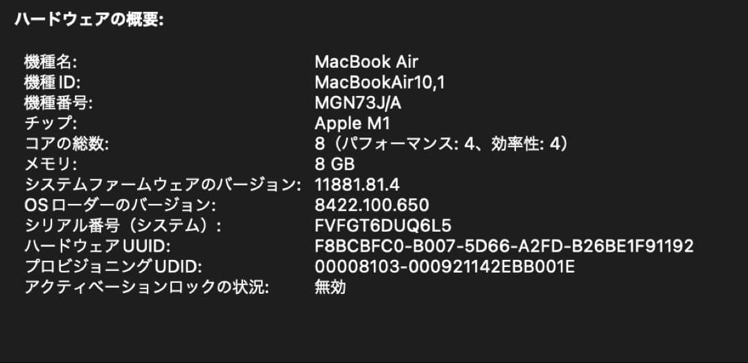 Apple MacBook-M1 シルバーメモリ8GB SSD 512GB