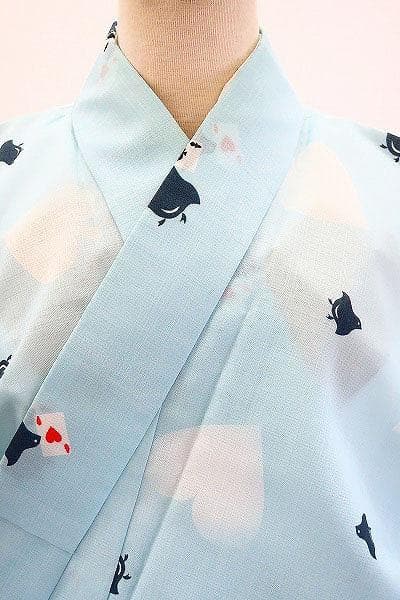 ★専用★夏着物　浴衣　洗える着物　水色　千鳥　トランプ　身丈168cm