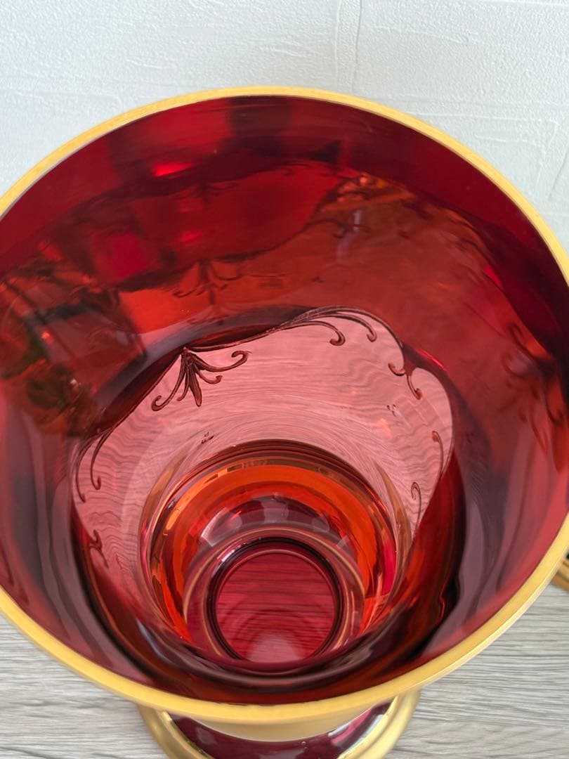 ベネチアングラス 花瓶 2点ペアセット エナメル彩 ムラーノ島 ヴィンテージ