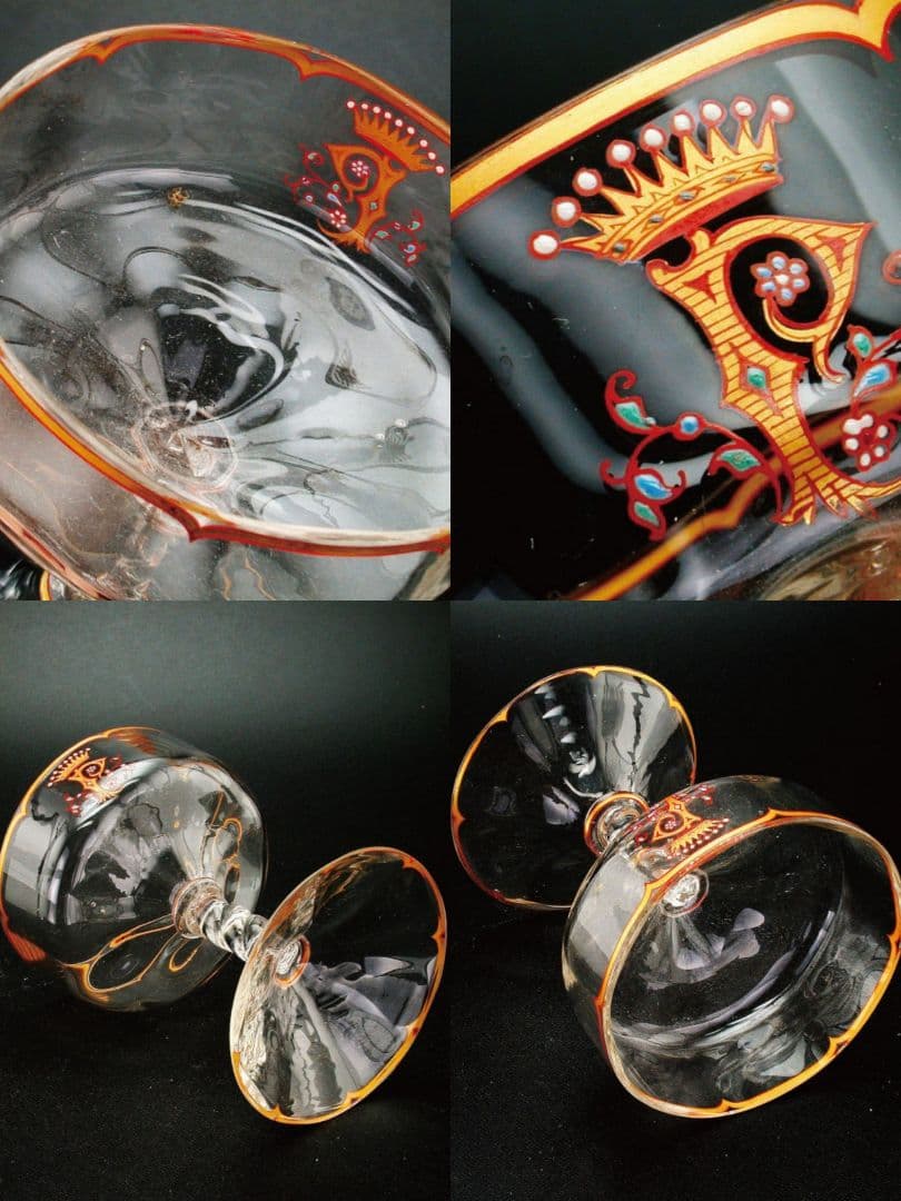 エミール・ガレ★エナメル彩★花装飾文★キャビネットグラス