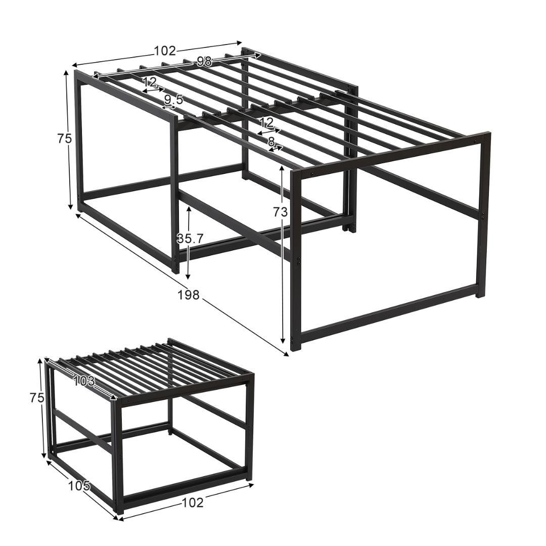 【ブラック】高さ75cm 伸長式ベッド 高いベッド シングルベッド 伸縮 下収納