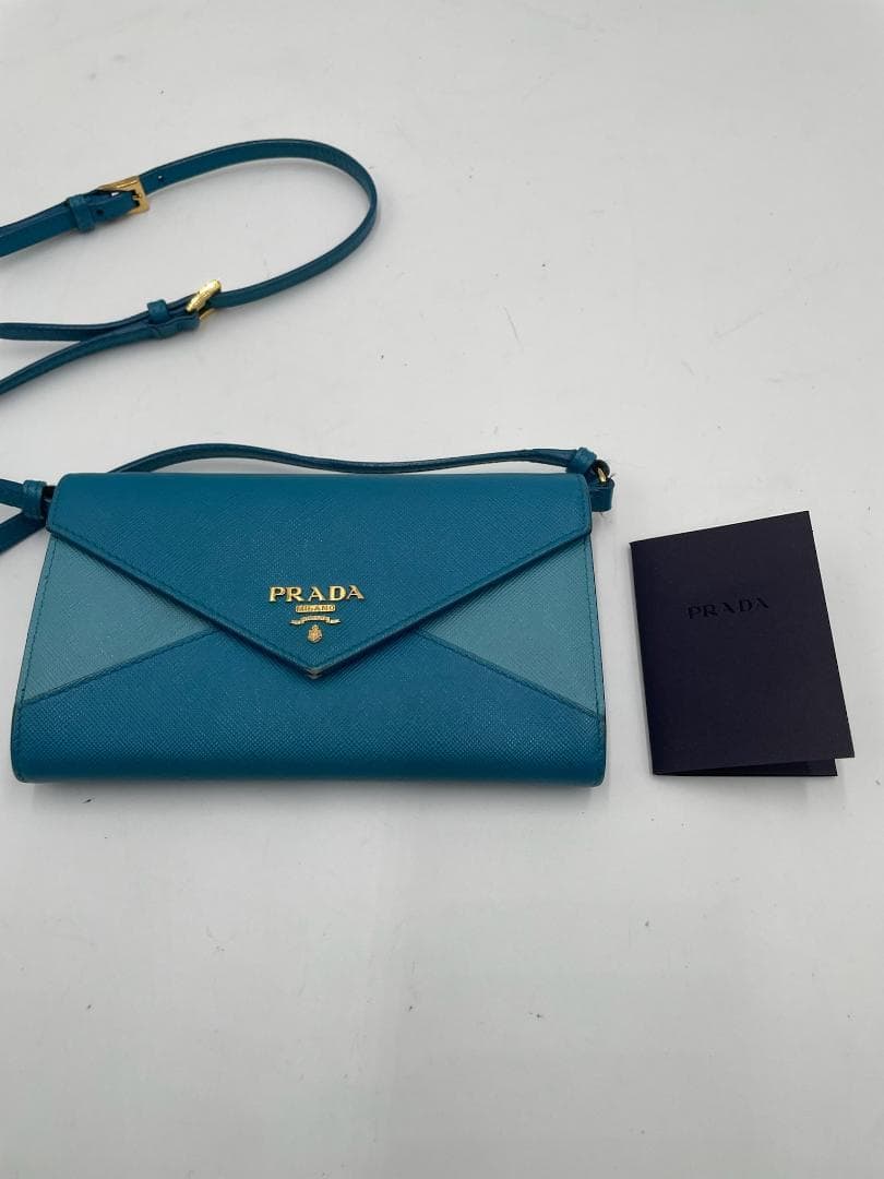PRADA プラダ サフィアーノショルダーウォレット ティールカラー