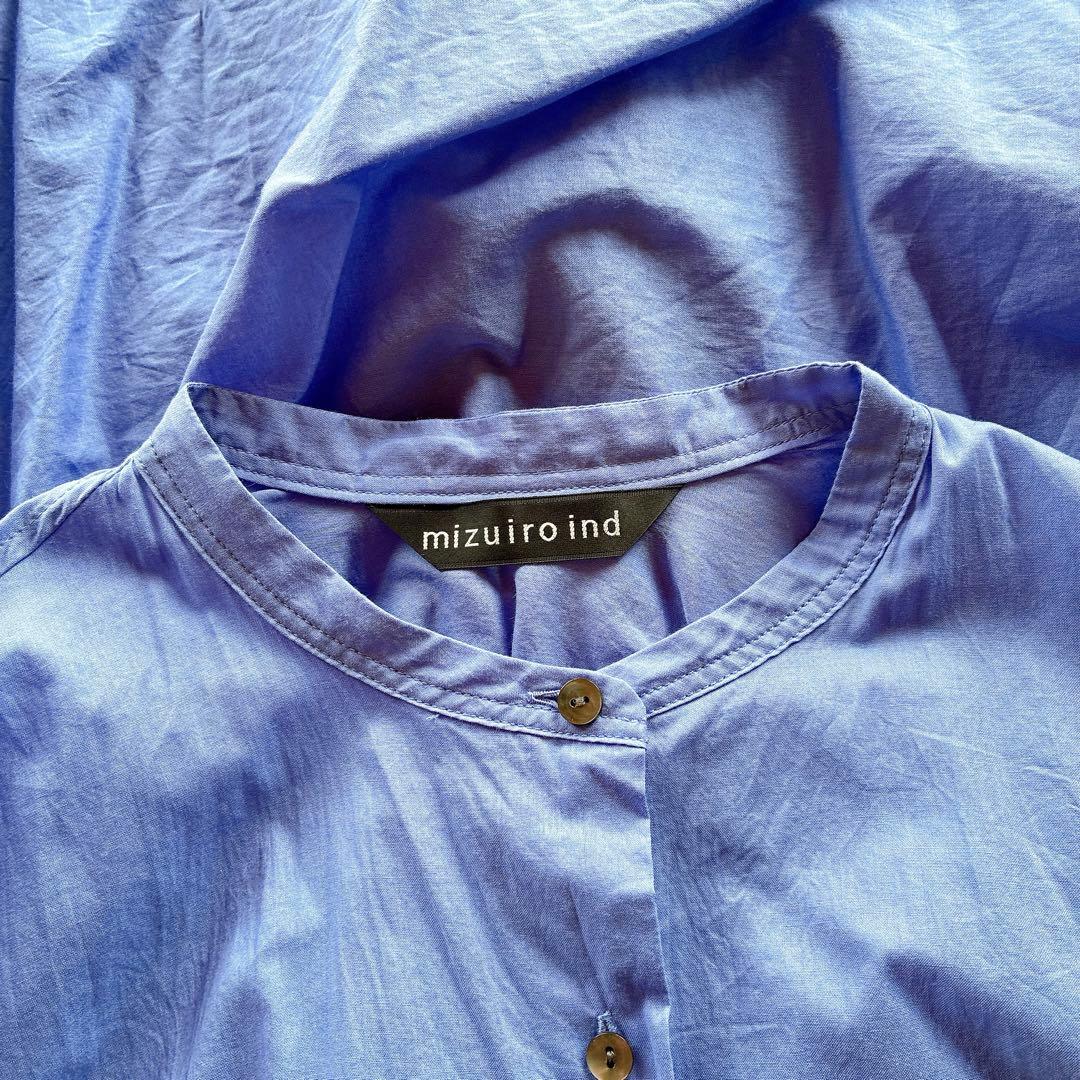 mizuiroind バックギャザーワイドシャツ ブルー