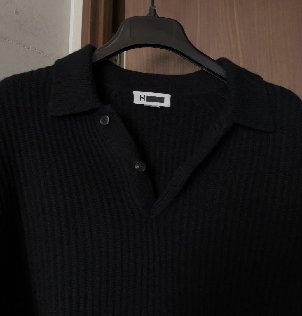 H BEAUTY&YOUTH カシミヤ混 ウール ニットポロ セーター S 黒