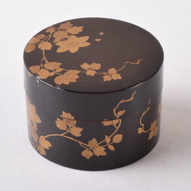 茶道具　漆塗　時代花草蒔絵　香合　時代箱付　V　8233