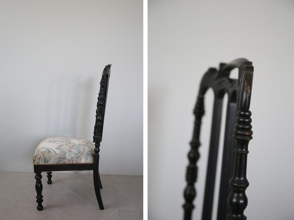 フランスアンティーク木製ナポレオンチェア/黒色ダイニングイス椅子(90-191)