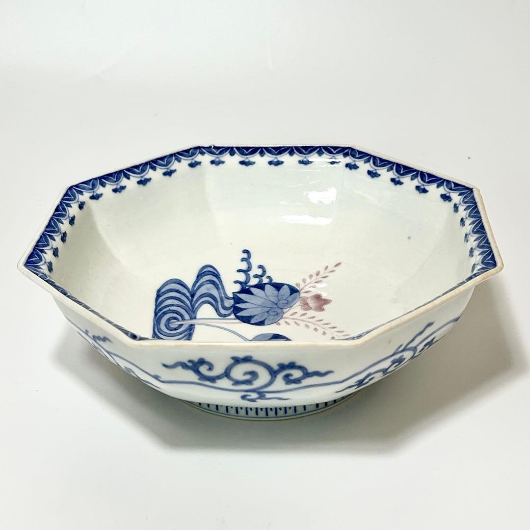 富永源六 釉裏紅 花流水文八角鉢 源六焼 嬉野焼　有田　伊万里