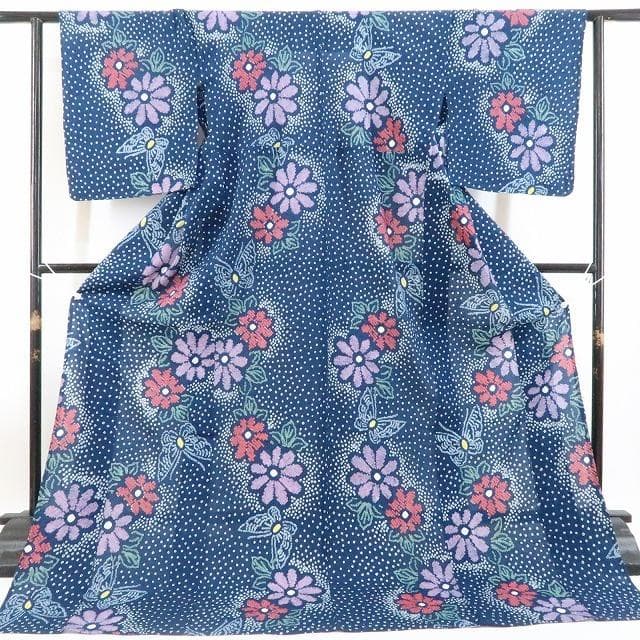 新品 有松鳴海絞り 蝶 夏着物 仕付け糸付 トールサイズ 高級浴衣 4078