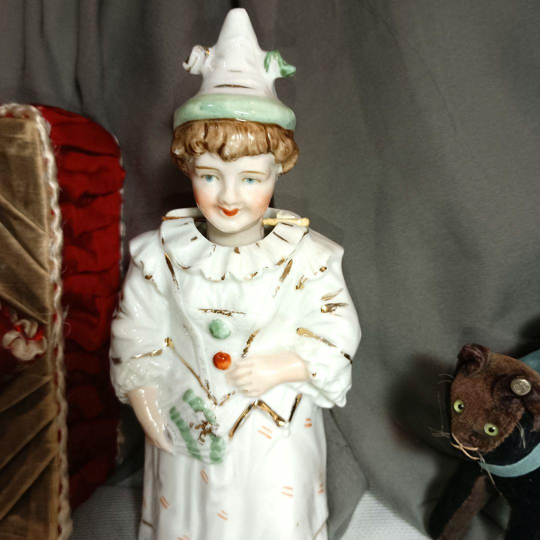 F3⭐アンティークドール　フィギュリン　ノッディングドール　ハーレクイン衣装⭐