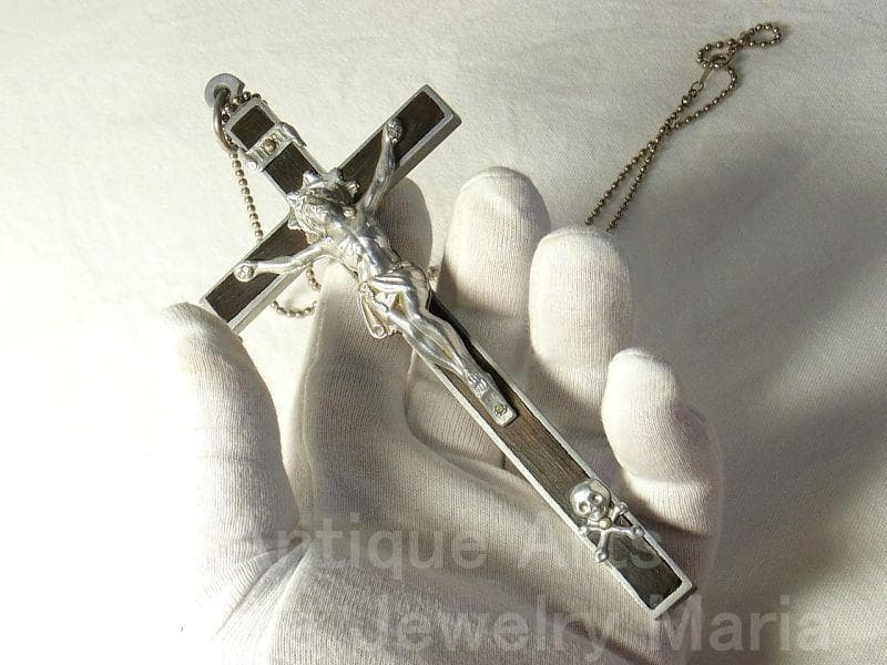 c1592【大型サイズ】フランス アンティーク クロス（軽金属＋黒檀）