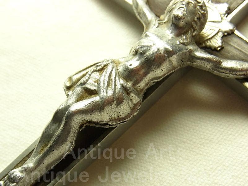 c1592【大型サイズ】フランス アンティーク クロス（軽金属＋黒檀）