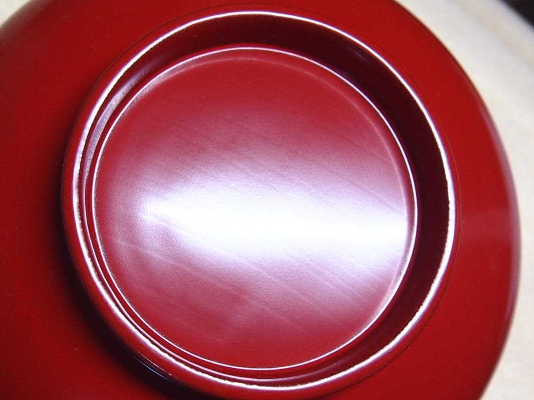 【美品】輪島塗 西久保田漆器店 朱塗 桔梗蒔絵 小吸物椀 5客 瓢型 漆器/食器