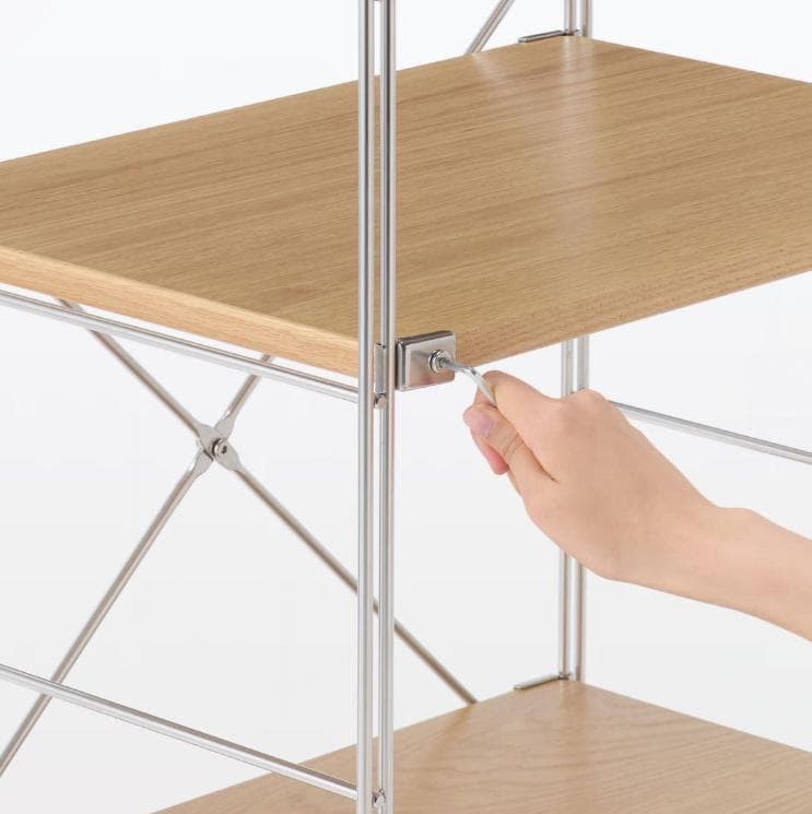 【中古】無印良品　ステンレスユニットシェルフ　オーク材棚セット