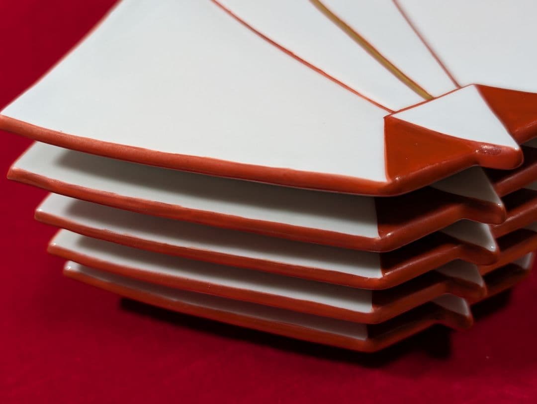 京焼　清水焼　盛皿　向付　 懐石 　脚付　折鶴　共箱入 禎山窯　川尻一寛