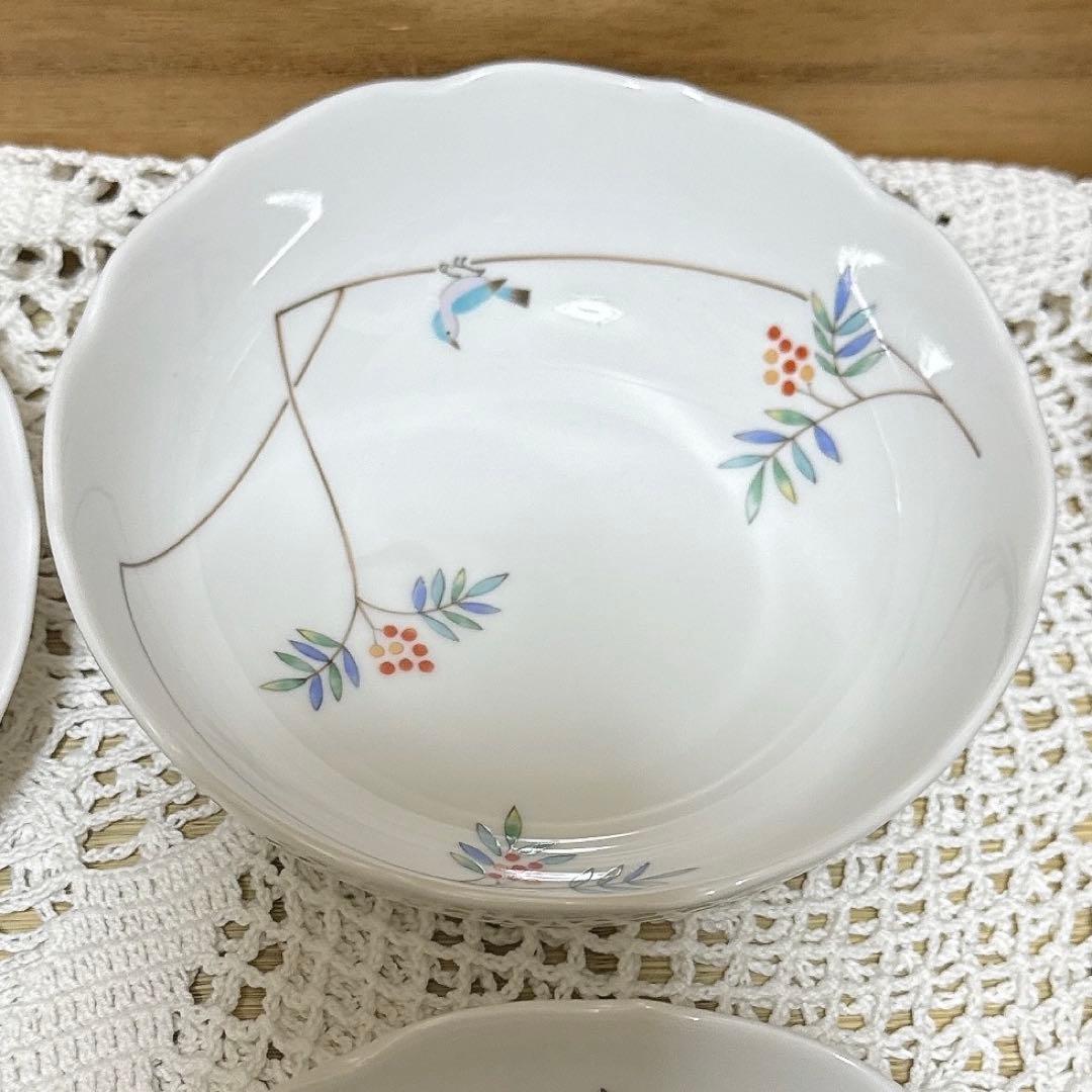 09 未使用　香蘭社　小鳥の詩　中皿5個セットと小鉢5個セット　ケーキ皿　食器