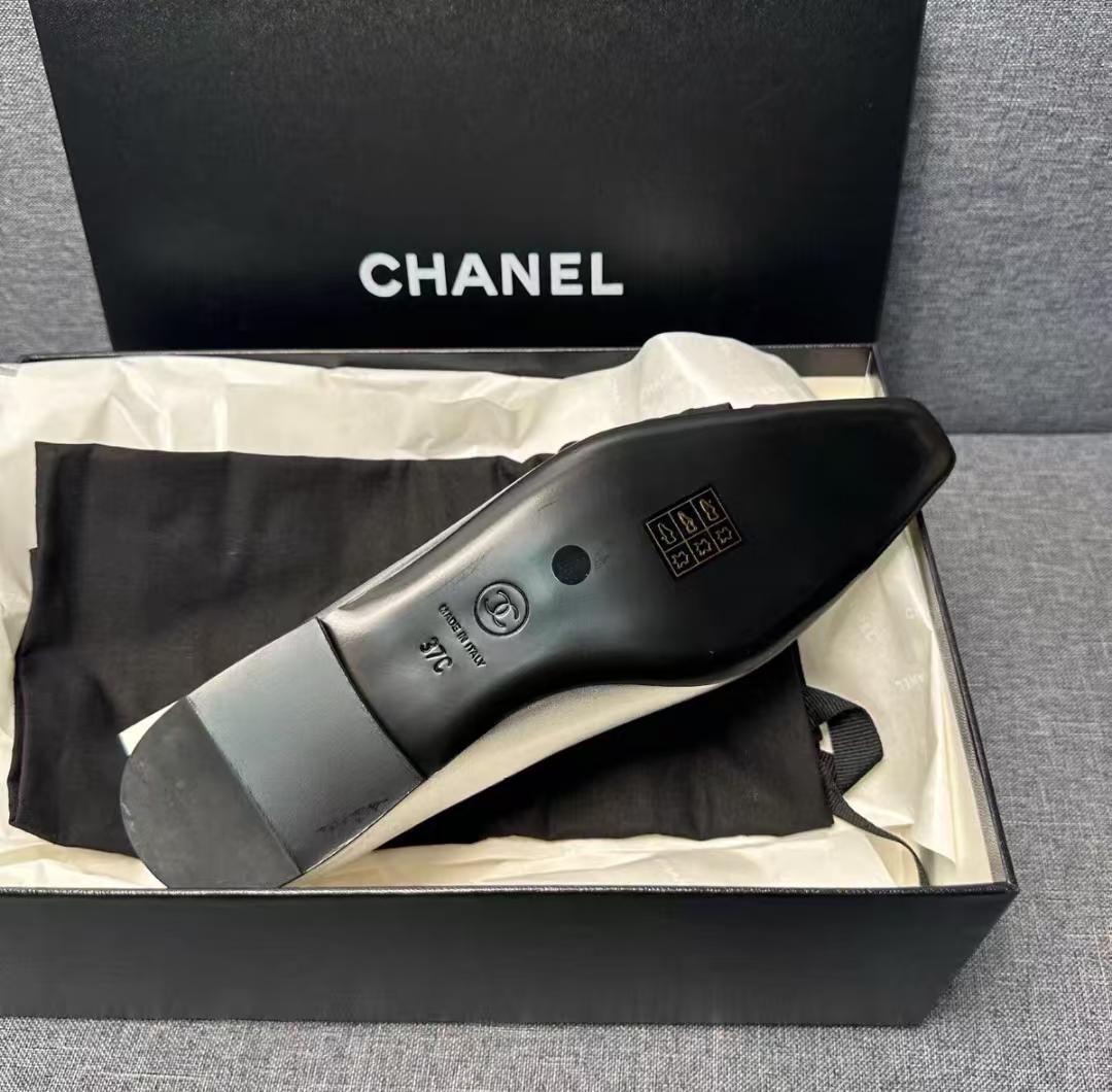 CHANEL シルバー ブラック バレエシューズ 37