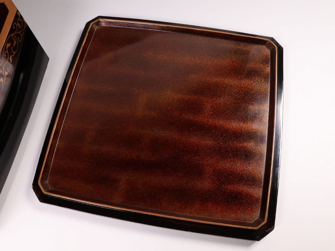 【MA699】加賀蒔絵 饅羹重 内梨地 花車 金蒔絵 木製漆器 饅頭箱 菓子器