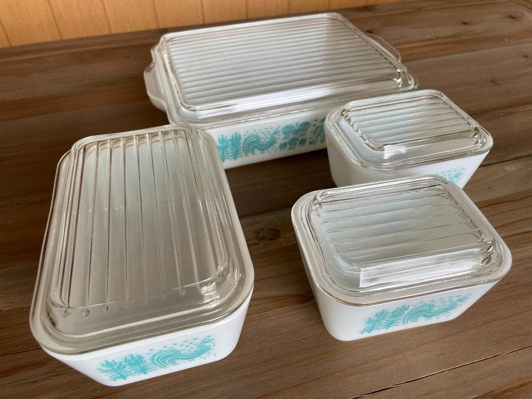 オールドパイレックス　バタープリント　レフリジレーター4個セット