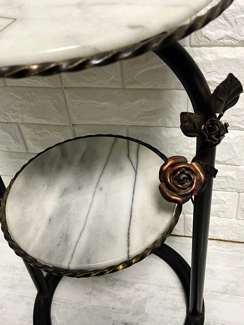 天然大理石 サイドテーブル ラウンド テーブル 花台 飾り台