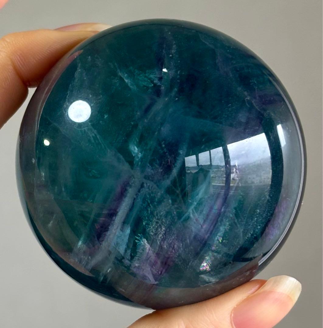 高品質　ブルーフローライト　スフィア　天然石　6.4cm