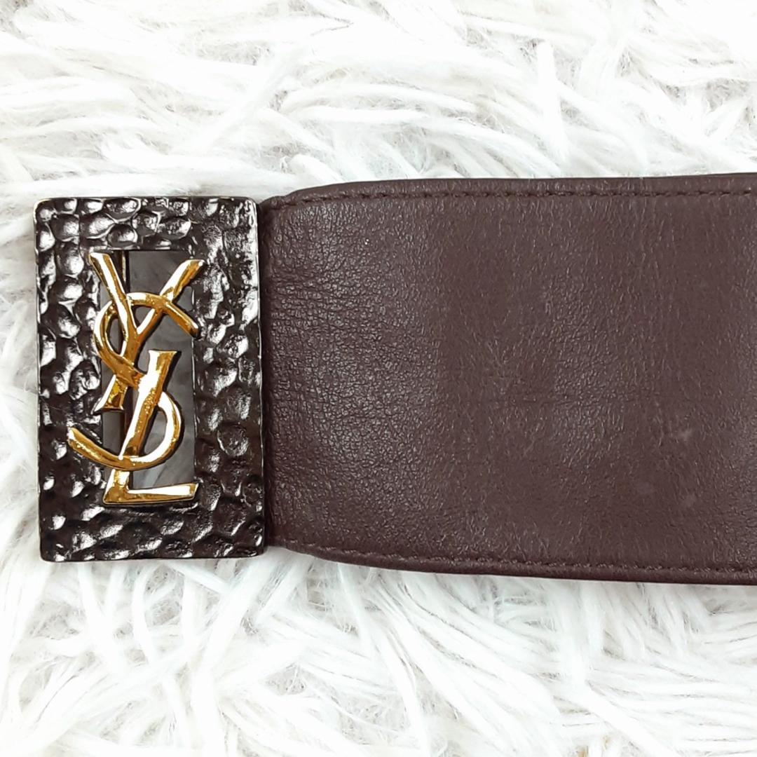 美品◎イヴサンローラン YSLロゴ ベルト ブラウン 本革 90s ヴィンテージ