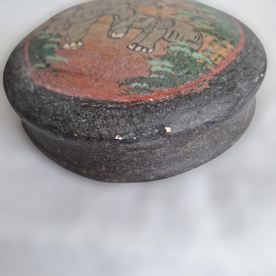 希少 タイ ラオス 伝統工芸品 もち米入れ 手描き 象 親子 ラタン編み 骨董