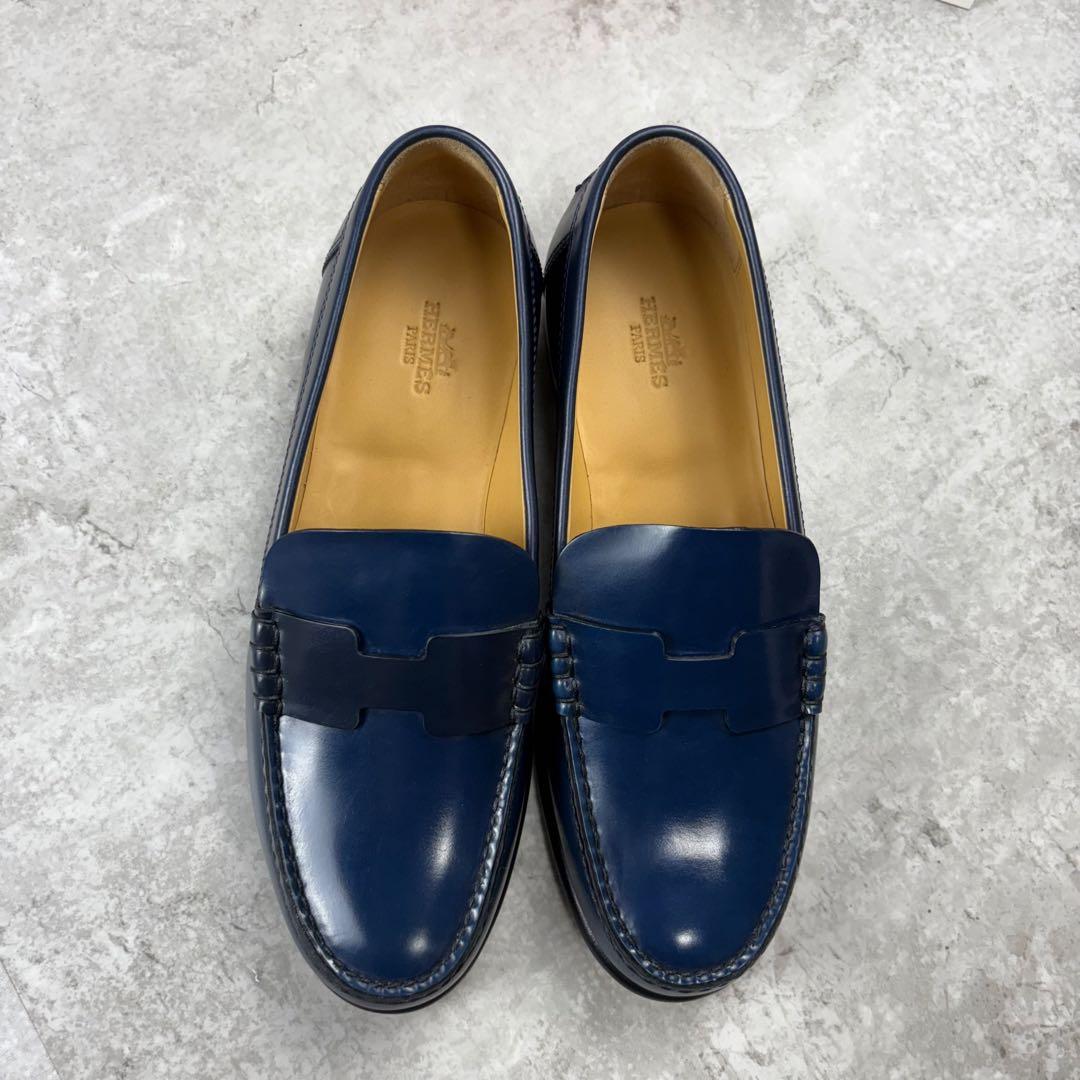 HERMES エルメス　ケネディモカシン　レザー　ローファー　36 1/2 紺色