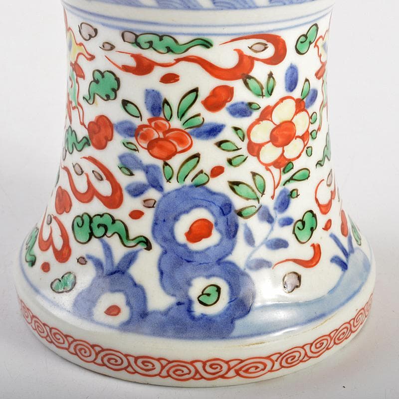 中国　大明萬暦年製款　赤絵　雲龍花文　双魚耳瓶　時代箱付　M　R7343