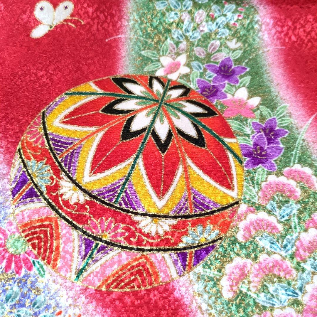 七五三フルセット　七歳　鞠文　美品　金彩加工　正絹他　赤