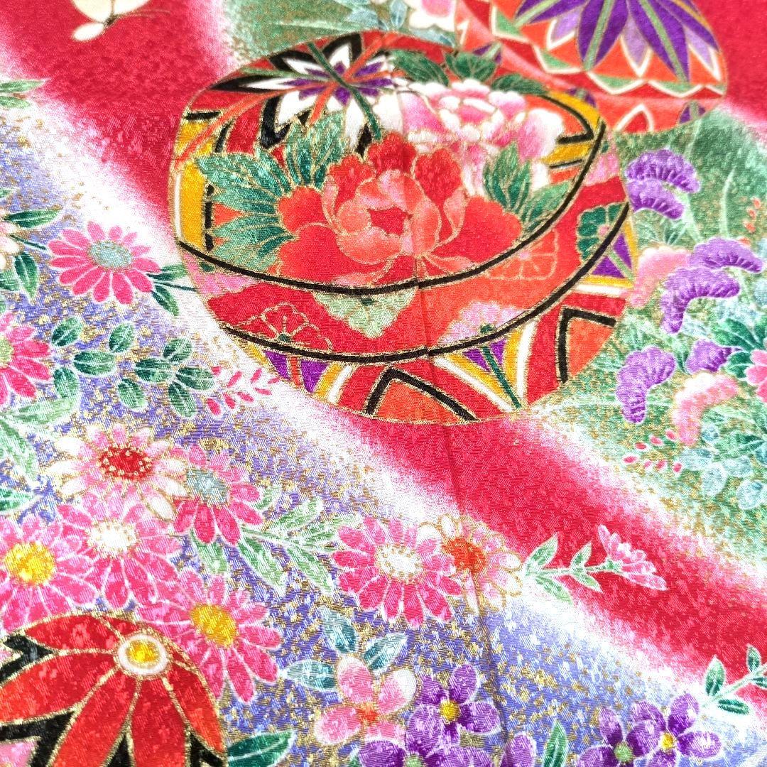 七五三フルセット　七歳　鞠文　美品　金彩加工　正絹他　赤