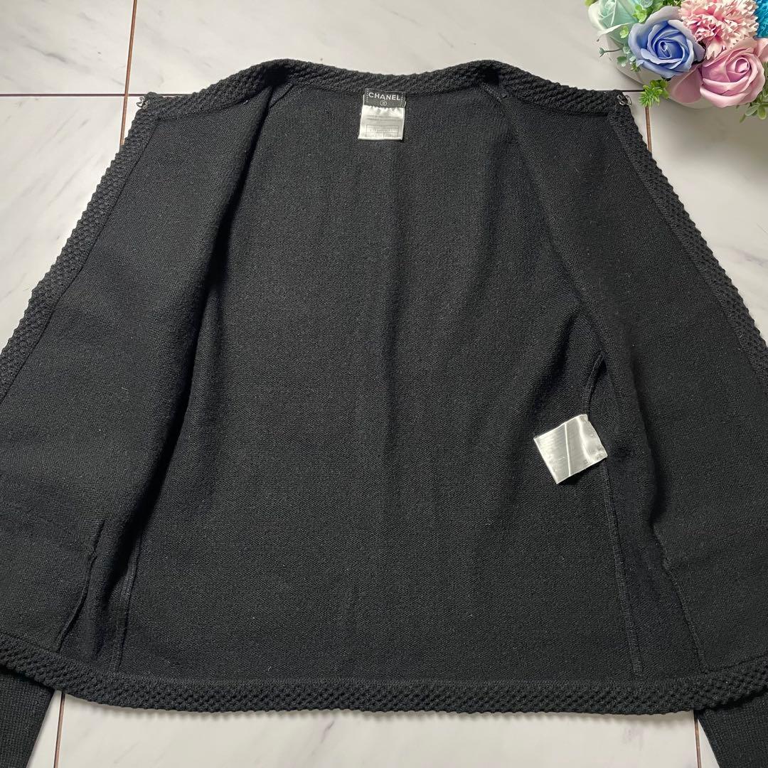 CHANEL 05P ピュアカシミヤ カーディガン カメリアブローチ付 黒 36