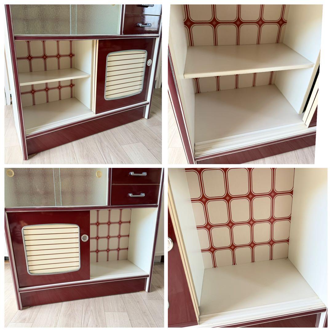 昭和レトロ レトロポップ 食器棚 ガラスキャビネット 木製 キッチン収納 大