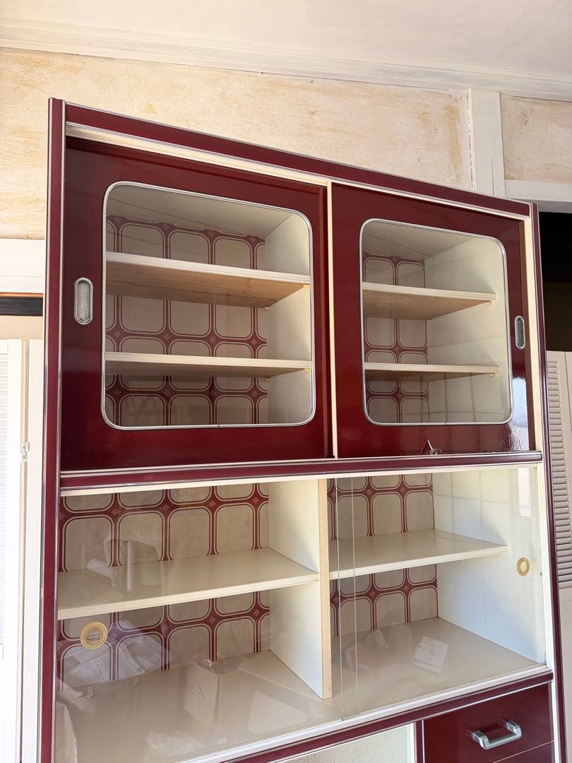 昭和レトロ レトロポップ 食器棚 ガラスキャビネット 木製 キッチン収納 大