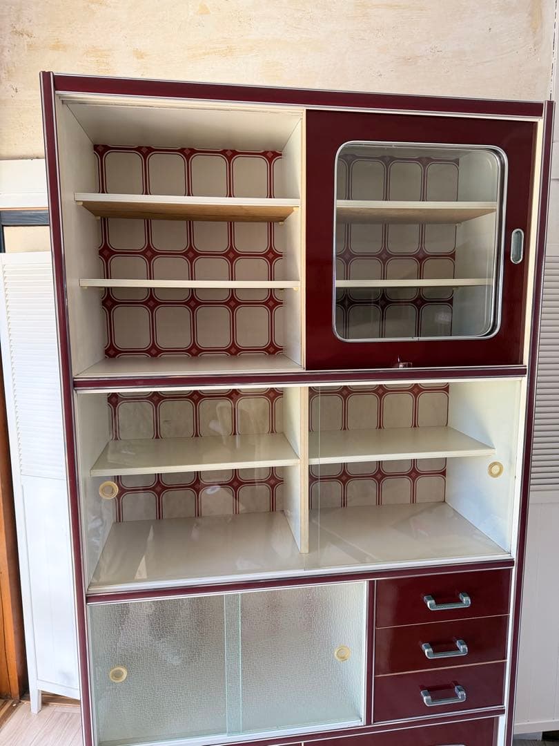 昭和レトロ レトロポップ 食器棚 ガラスキャビネット 木製 キッチン収納 大