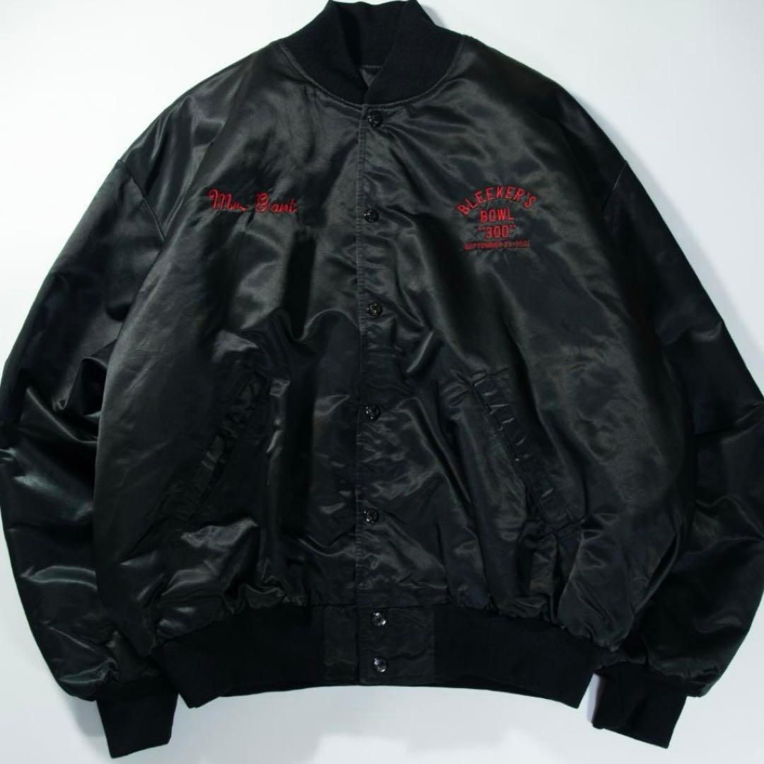 バーディー　中綿ジャンバー　ブルゾン　ブラック　ボウリング　両面刺繍　USA製