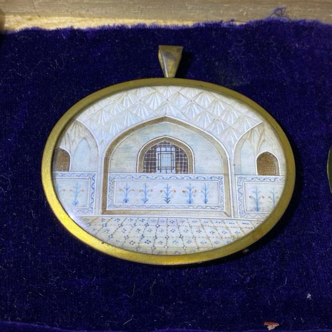 専用極上　印度密画　ネックレストップ　一対　共箱　タルニ　東さ8-0110☆2F