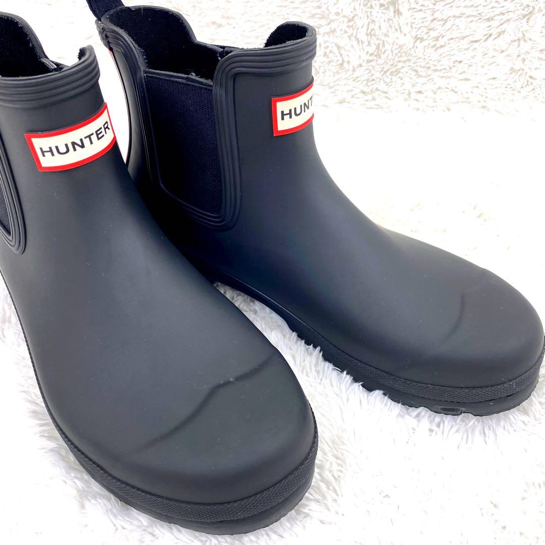 未使用級 HUNTER ロゴ バックストラップブーツ サイドゴア レインブーツ