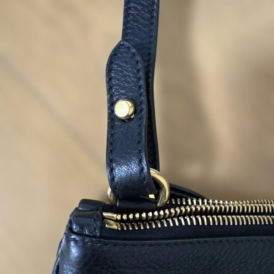 美品　PRADA 1BH046 レザージョルダーバックダブルポシェットブラック