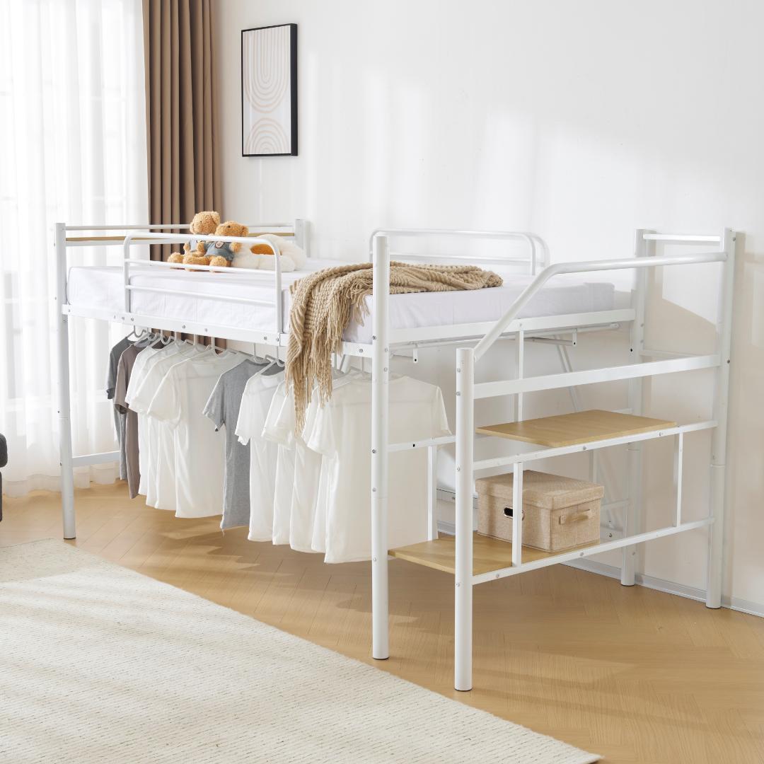 ロフトベッド【パイプ床板・SDセミダブル】 北欧風 大人 一人暮らしWHITE