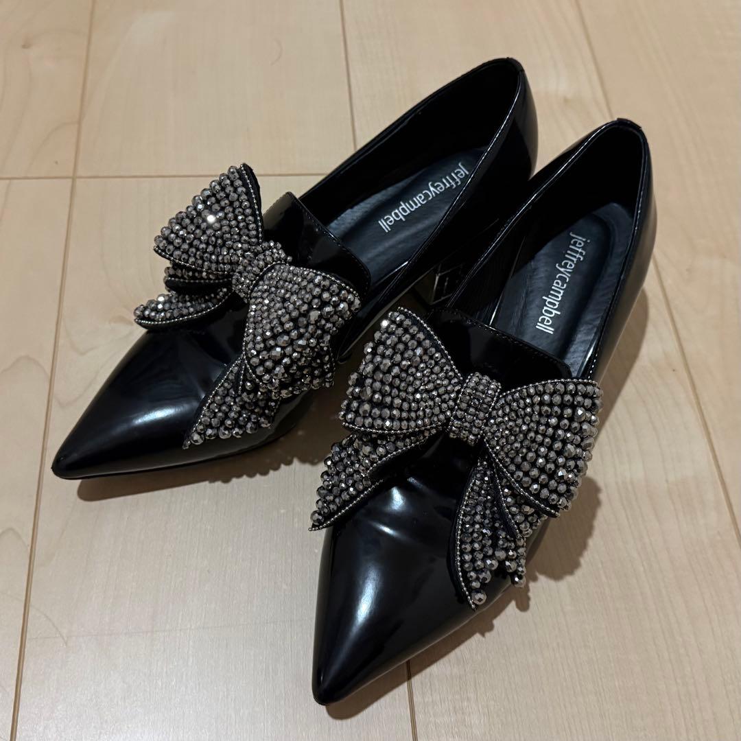 キラキラ ビッグリボンデザインパンプス