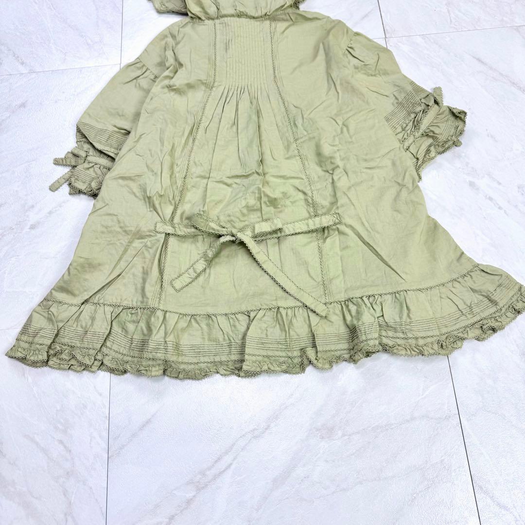 極美品 ピンクハウス ピコフリル ティアード リボン レース ブラウス グリーン