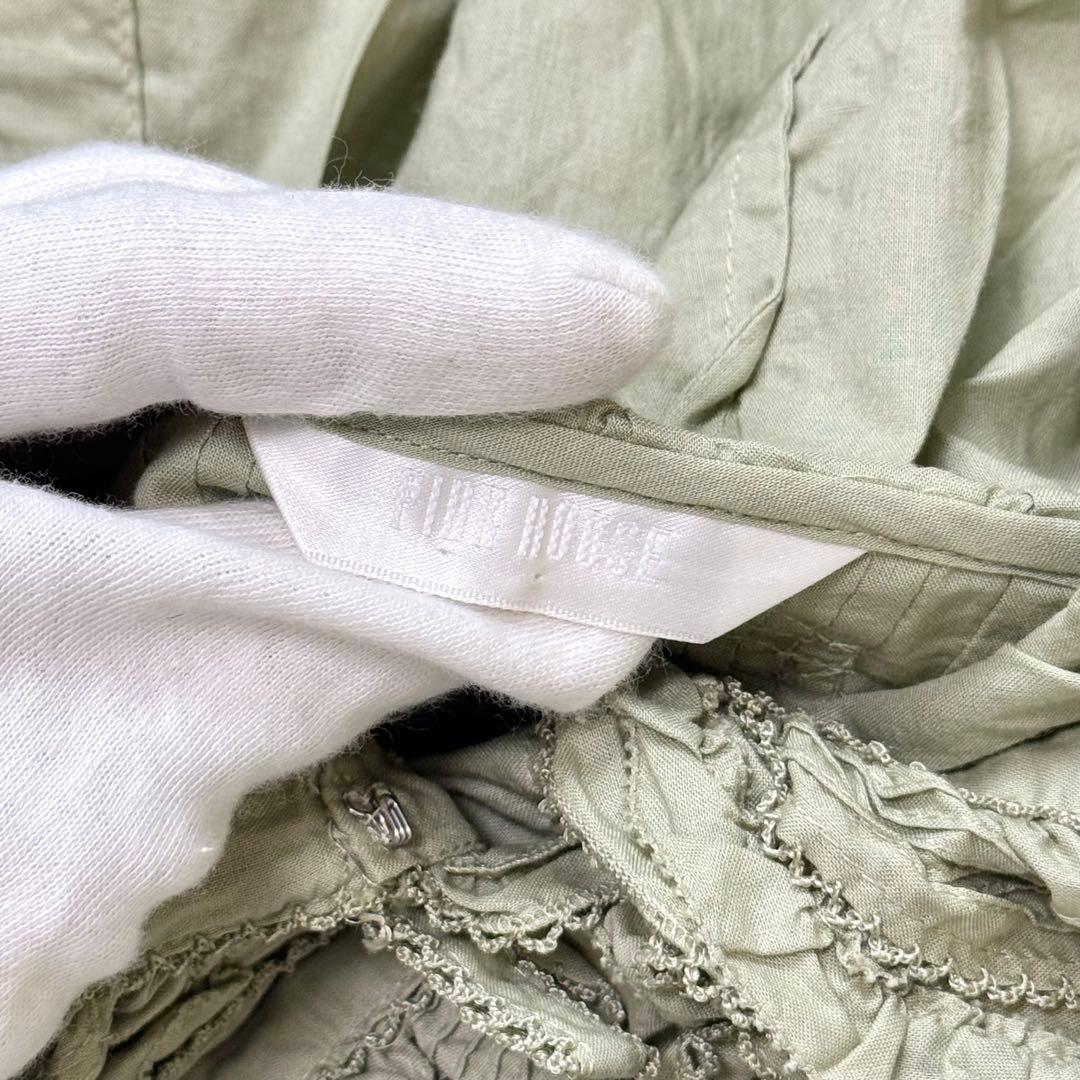 極美品 ピンクハウス ピコフリル ティアード リボン レース ブラウス グリーン