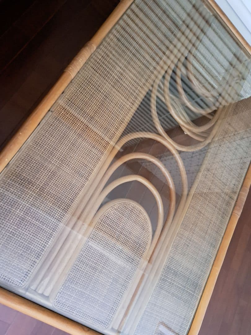 最終値下げ　ラタン製　ガラス天板　座卓