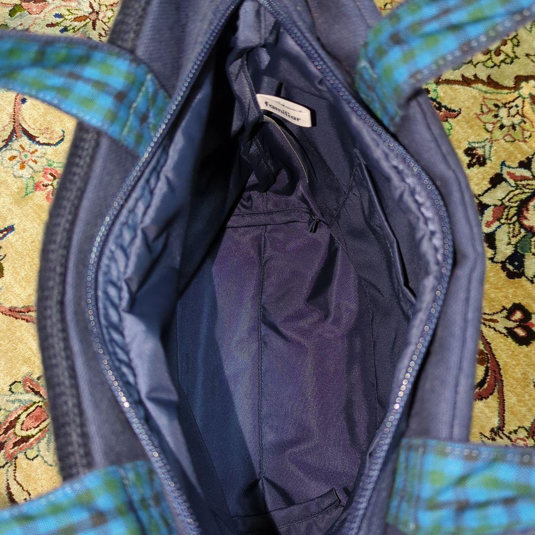 ファミリア、インターシャ編みバッグ 正規品、美品、連休セール