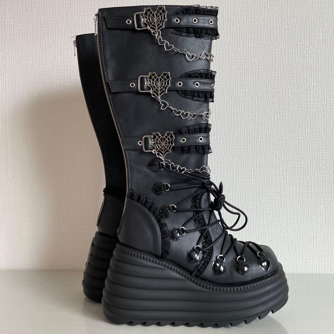 Demonia デモニア 厚底ロングブーツ ロック ゴスロリ V系 黒 26cm