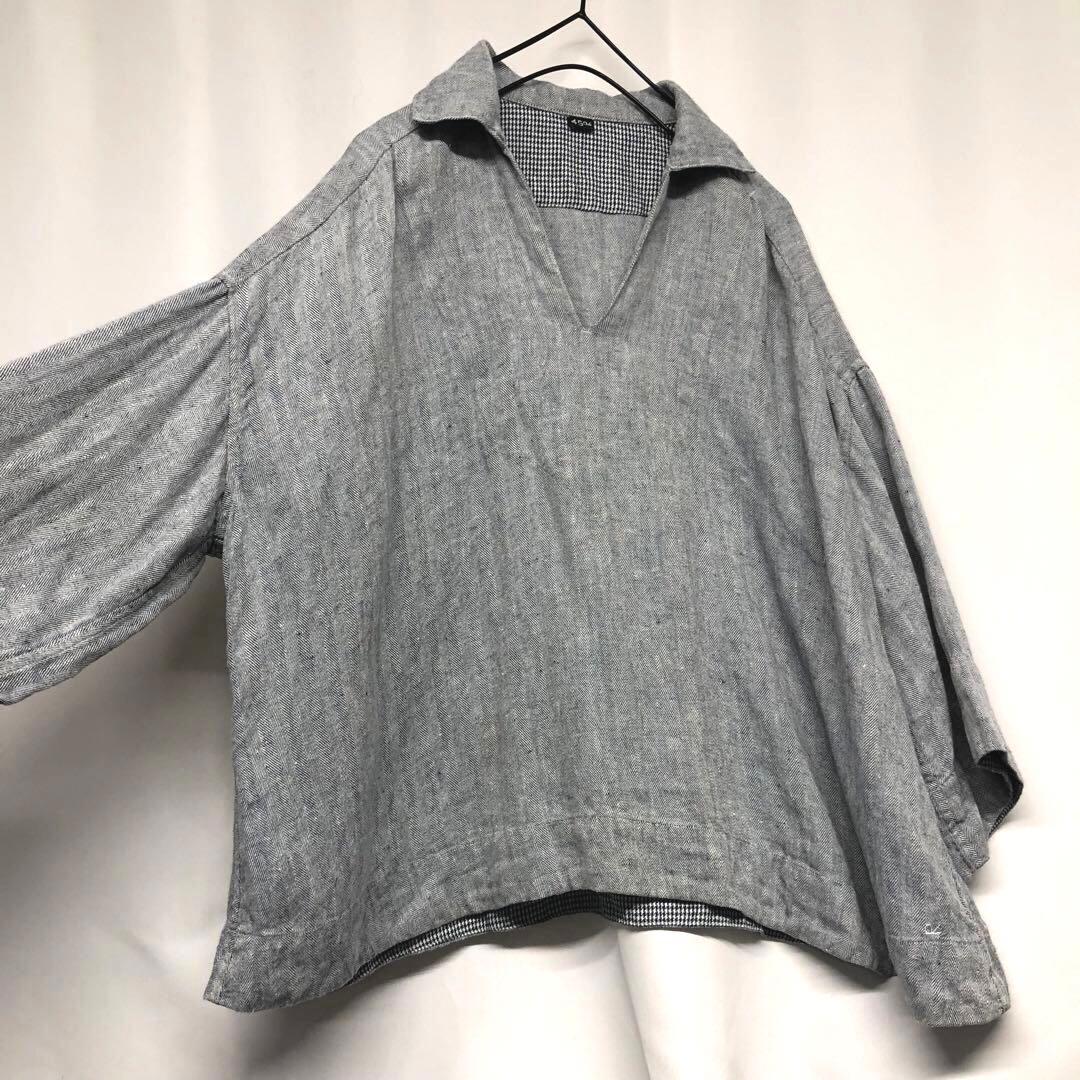 定価¥57,200 45Rリネンスキッパーシャツ ヘリンボーンツイード切り替え