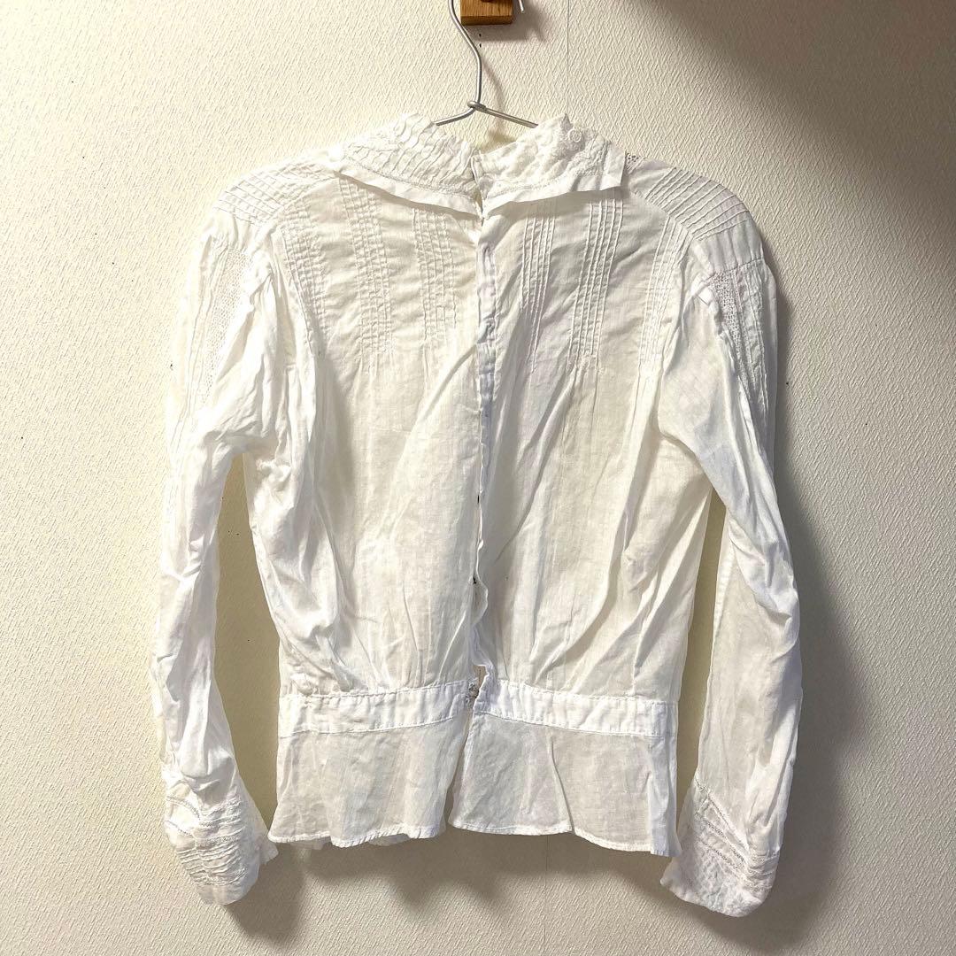 【アンティーク】フランス ブラウス 花 刺繍 ホワイト