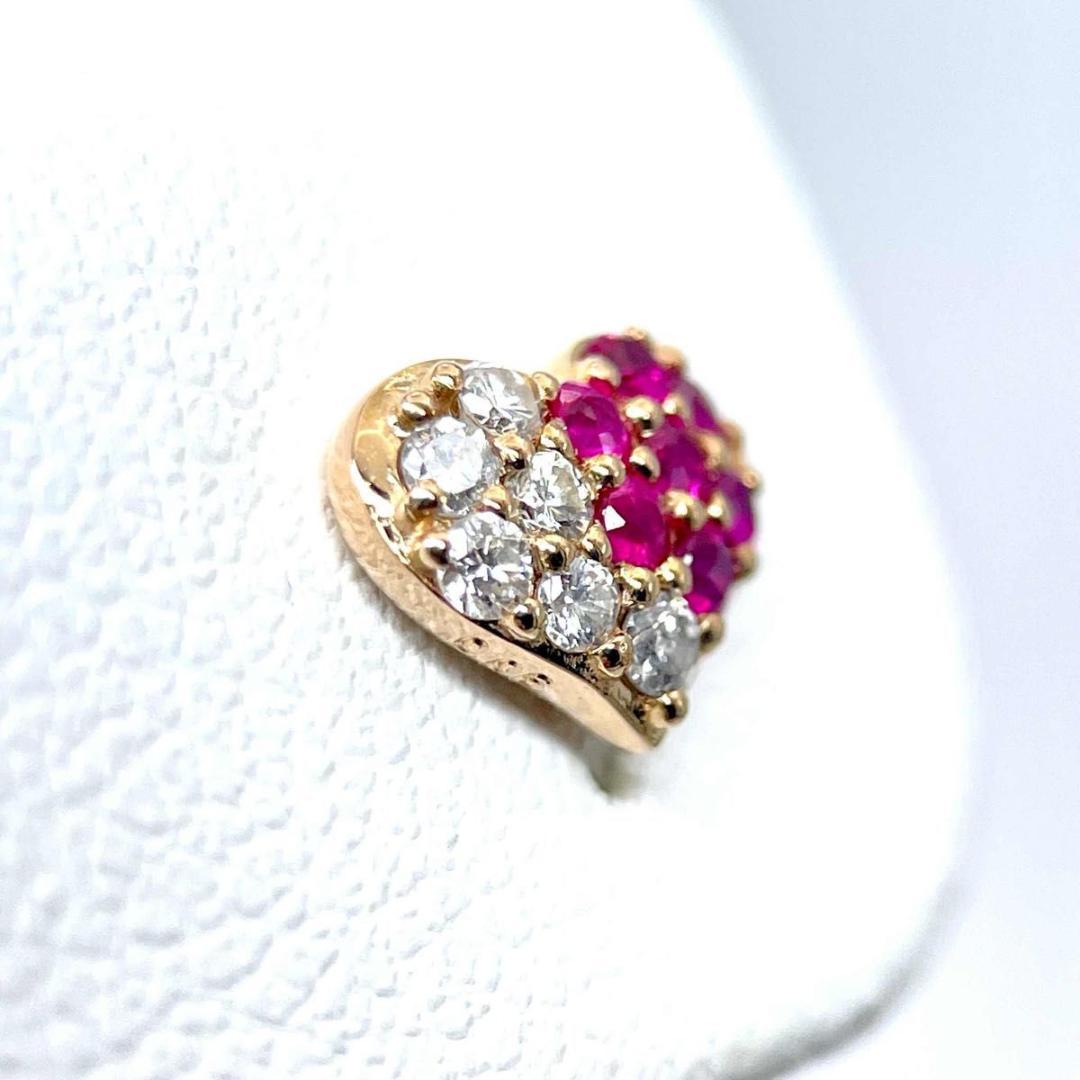 片耳のみ 新品仕上げ済 K18 ルビー ダイヤモンド ピアス ハート ゴールド