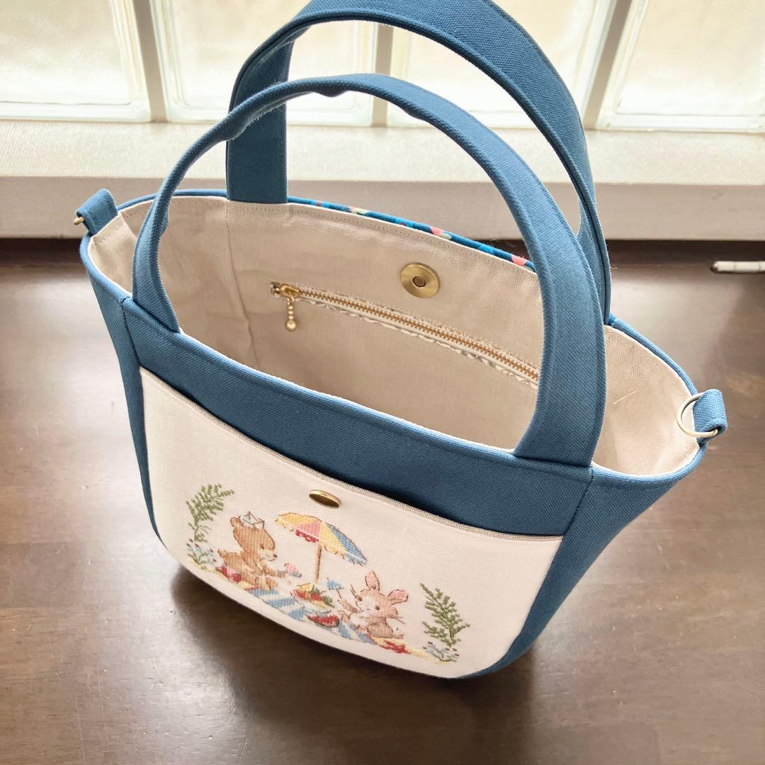 【クロスステッチ❤︎マチ付き2wayトートバッグ】ハンドメイド　ヴェロニク