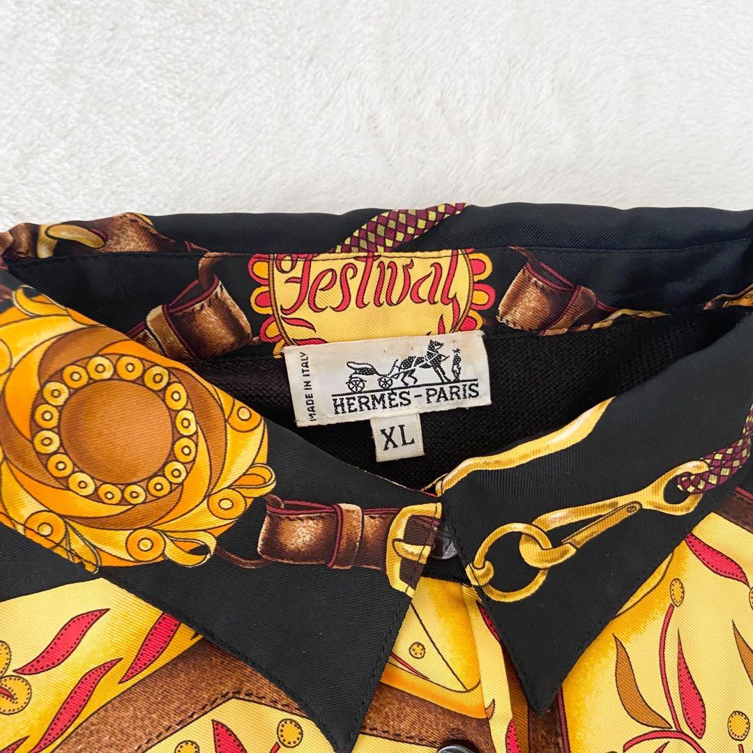 美品　HERMES Festival柄　スカーフ　馬具　シルク　ニット　カシミヤ